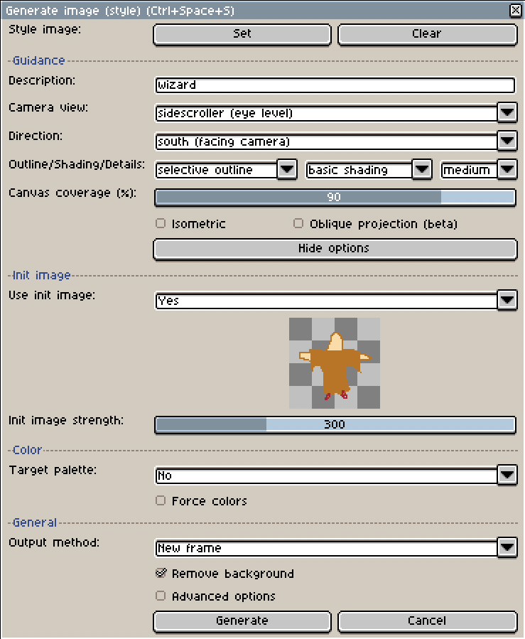 the create s-m image tool dialog in Aseprite