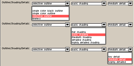 Outline, shading, and details settings
